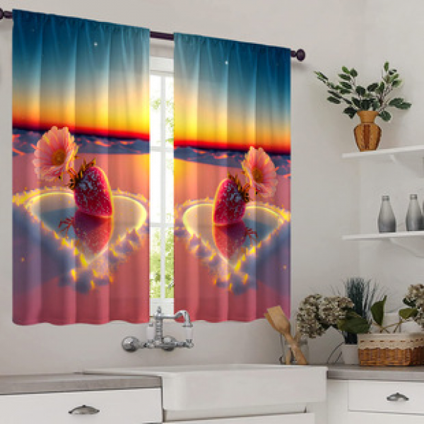 2pcs Kitchen Short Curtain Creative Love Pattern Cross border Hot Sale Factory Direct Supply 3D Digital Printing Waterproof and Oil proof
