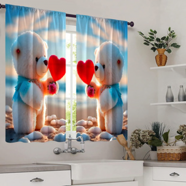 2pcs Kitchen Short Curtain Love Rose Pattern Cross border Hot Sale Factory Direct Supply 3D Digital Printing Waterproof and Oil proof