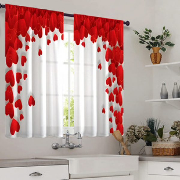 2pcs Kitchen Short Curtain Romantic Love Pattern Cross border Hot Sale Factory Direct Supply 3D Digital Printing Waterproof and Oil proof