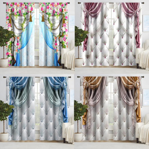 2pcs door curtain series curtain manufacturer supplies cross-border Amazon WISH platform 3D digital printed fabric curtains