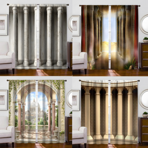2pcs New Roman Column Series Pattern Curtains Cross border Manufacturer Supply Living Room Bedroom 3D Digital Printing