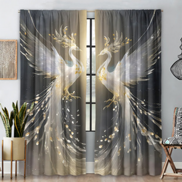 2PCS new crystal phoenix curtain factory distributes 3D digital printed curtain products for cross-border Amazon hot sale