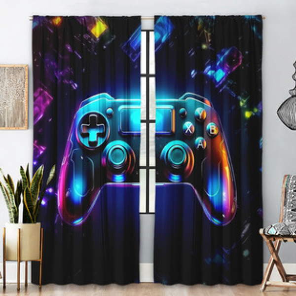 2PCS new game controller curtain factory distributes 3D digital printed curtain products for cross-border Amazon curtains