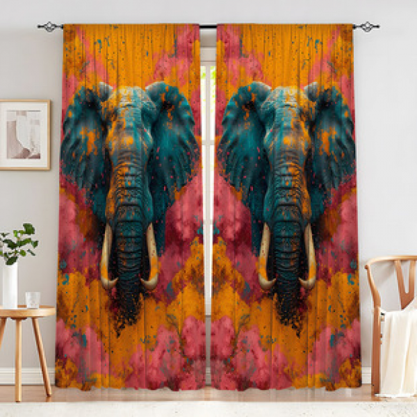 2PCS Elephant Curtain Factory distributes 3D digital printed curtain products for cross-border Amazon curtain hot selling patterns