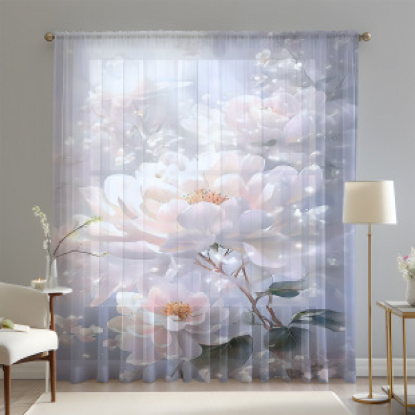 1pc new fresh floral window screen 3D digital printing bedroom living room decoration manufacturer direct sales through pole window screen