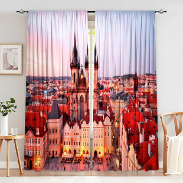 2PCS City Scene Curtain Factory Delivers 3D Digital Printing Cross border Amazon Curtain Hot Selling Pattern