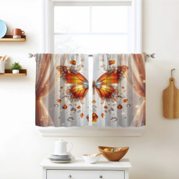 2pcs kitchen short curtain floral pattern cross-border hot selling factory direct supply 3D digital printing waterproof and oil resistant