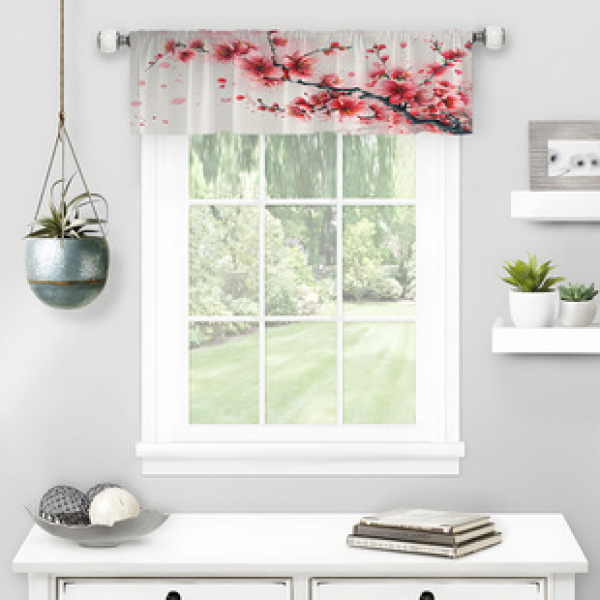 1PC tree branch pattern short curtain kitchen curtain half curtain cross-border Christmas small window decoration polyester cotton