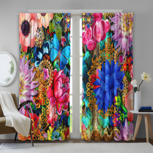 2PCS Flower Character Curtain Factory OEM 3D Digital Printing Cross border Amazon Curtain Hot Selling Pattern