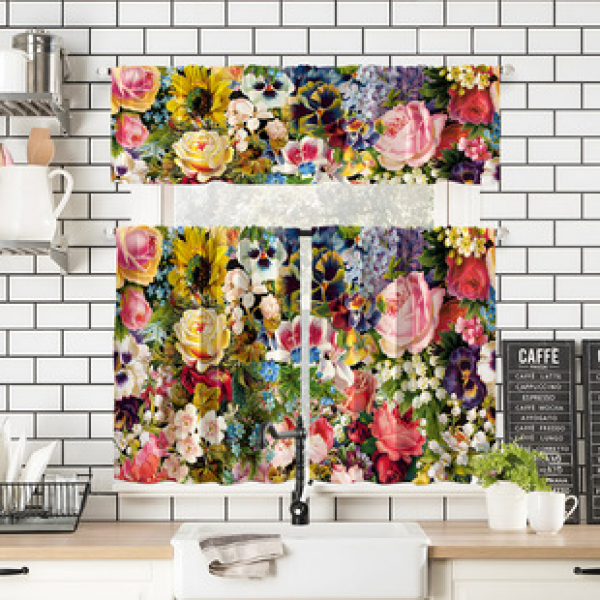 Manufacturer provides direct supply to cross-border e-commerce platforms, digital printing flowers, kitchen small windows, boutique short curtains, and factory outsourcing