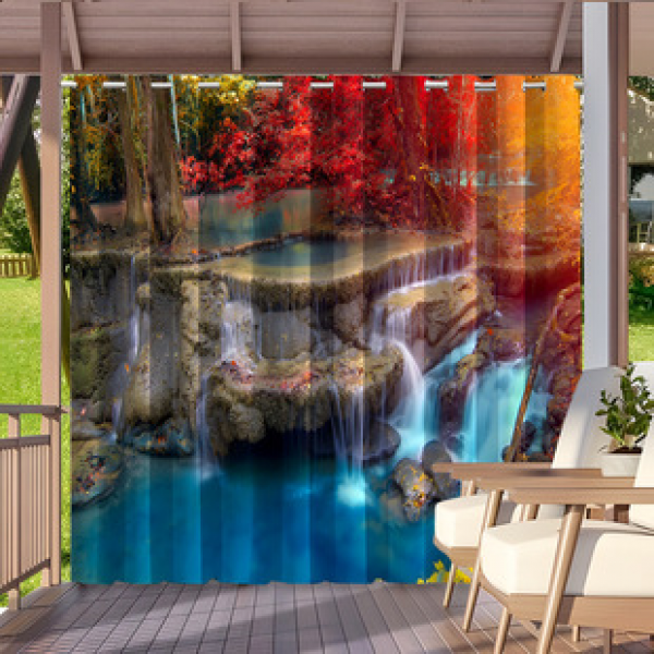 Cross border Foreign Trade Outdoor Waterproof Curtains and Window Screens Cross border Amazon Modern Pavilions Sunscreen Forest Series