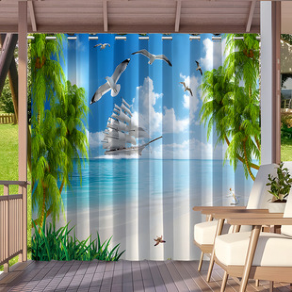 Cross border Foreign Trade Outdoor Waterproof Curtains and Window Screens Cross border Amazon Modern Pavilions Sunscreen Forest Series