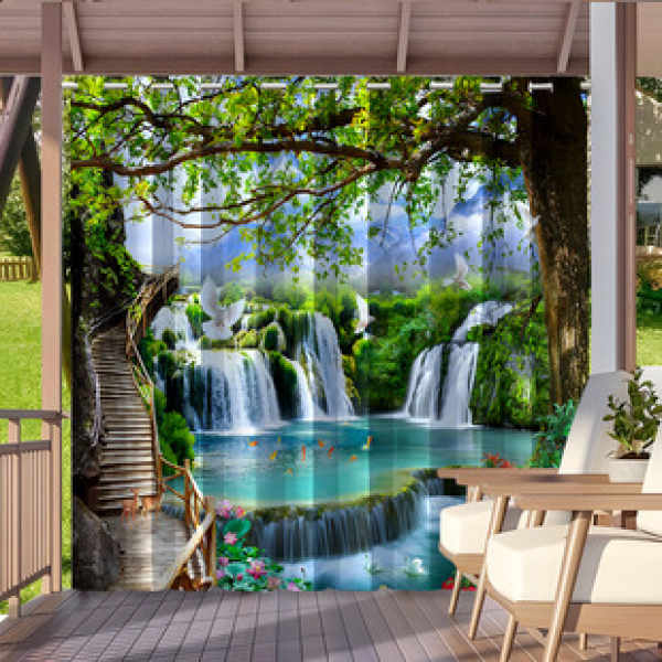 Cross border Foreign Trade Outdoor Waterproof Curtains and Window Screens Cross border Amazon Modern Pavilions Sunscreen Forest Series