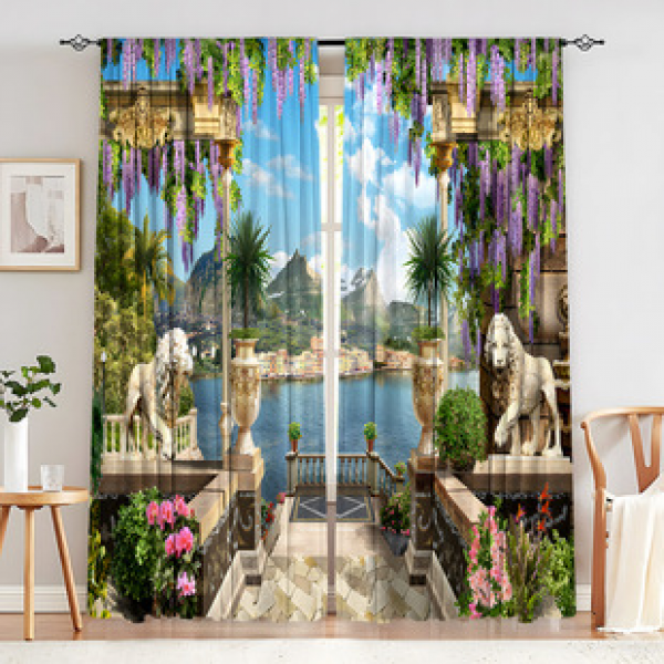 2PCS Flower Character Curtain Factory OEM 3D Digital Printing Cross border Amazon Curtain Hot Selling Pattern