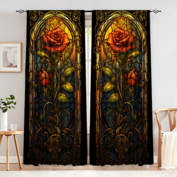 2PCS Flower Character Curtain Factory OEM 3D Digital Printing Cross border Amazon Curtain Hot Selling Pattern