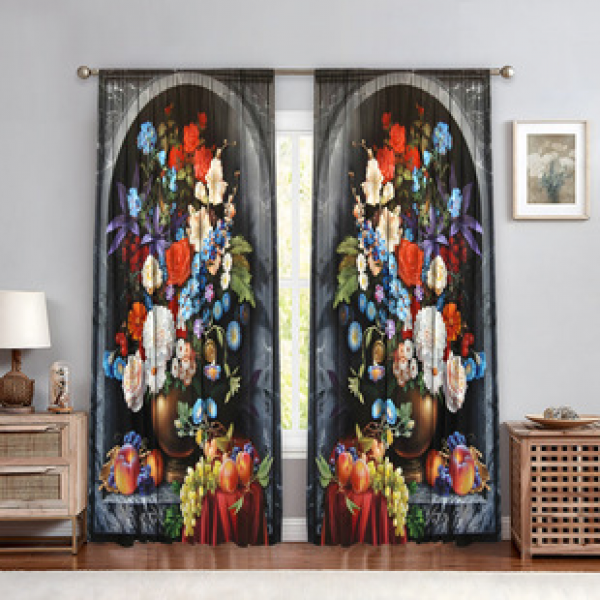2PCS Flower Character Curtain Factory OEM 3D Digital Printing Cross border Amazon Curtain Hot Selling Pattern