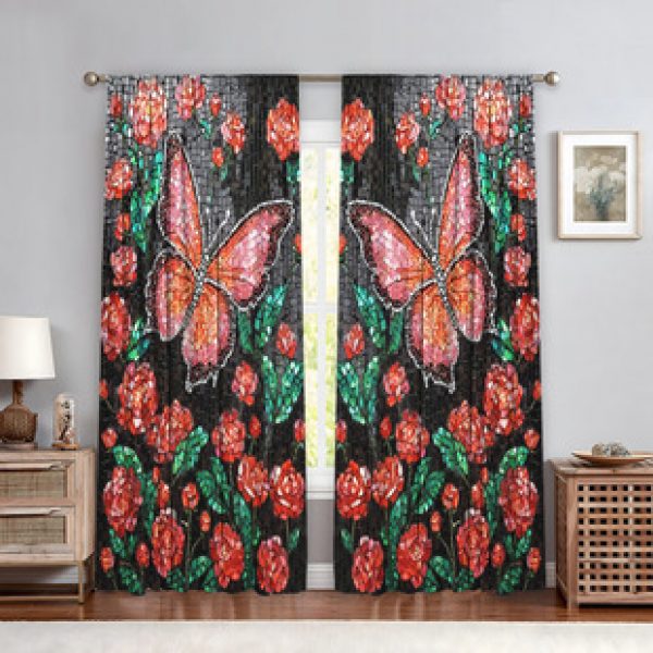 2PCS Flower Character Curtain Factory OEM 3D Digital Printing Cross border Amazon Curtain Hot Selling Pattern
