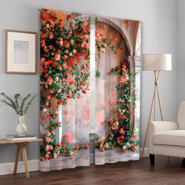 2PCS Flower Character Curtain Factory OEM 3D Digital Printing Cross border Amazon Curtain Hot Selling Pattern