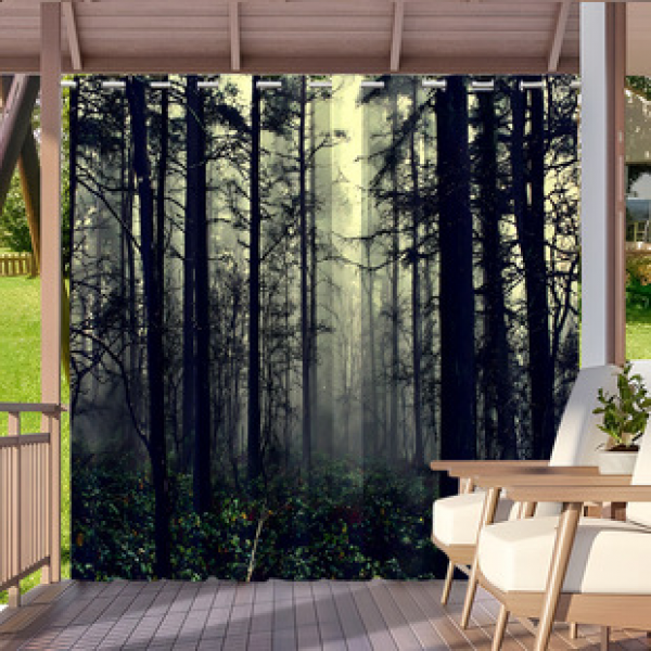 Cross border Foreign Trade Outdoor Waterproof Curtains and Window Screens Cross border Amazon Modern Pavilions Sunscreen Forest Series