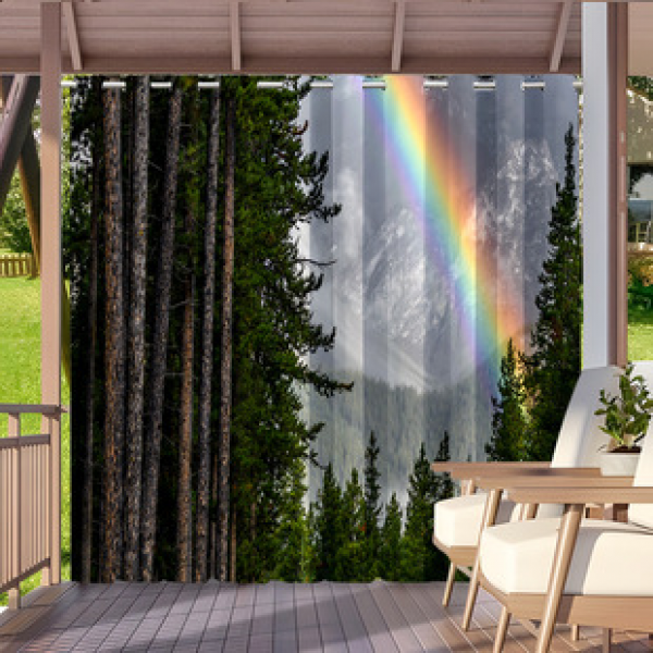 Cross border Foreign Trade Outdoor Waterproof Curtains and Window Screens Cross border Amazon Modern Pavilions Sunscreen Forest Series