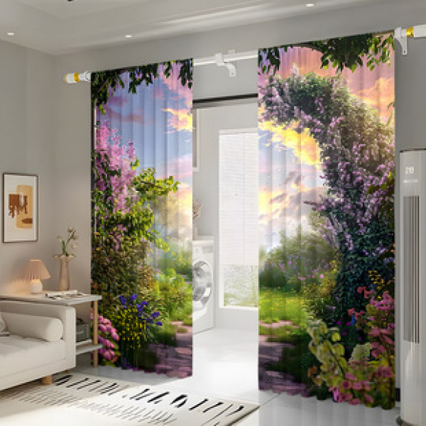 2PCS Flower Character Curtain Factory OEM 3D Digital Printing Cross border Amazon Curtain Hot Selling Pattern