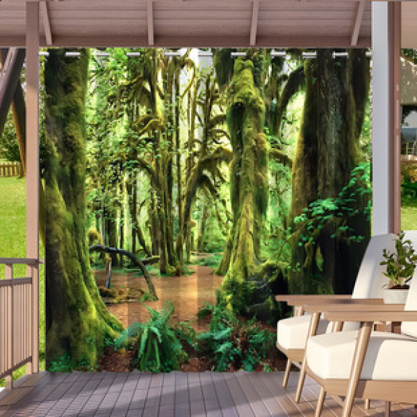 Cross border Foreign Trade Outdoor Waterproof Curtains and Window Screens Cross border Amazon Modern Pavilions Sunscreen Forest Series