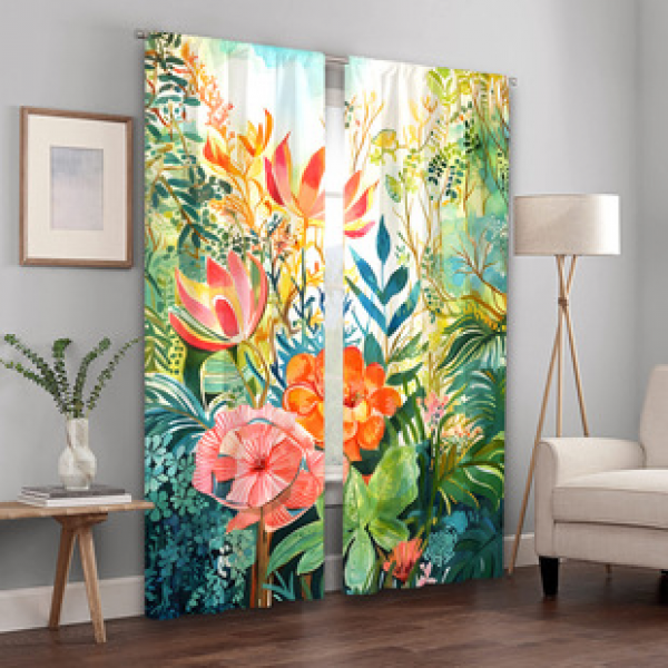 2PCS Flower Character Curtain Factory OEM 3D Digital Printing Cross border Amazon Curtain Hot Selling Pattern