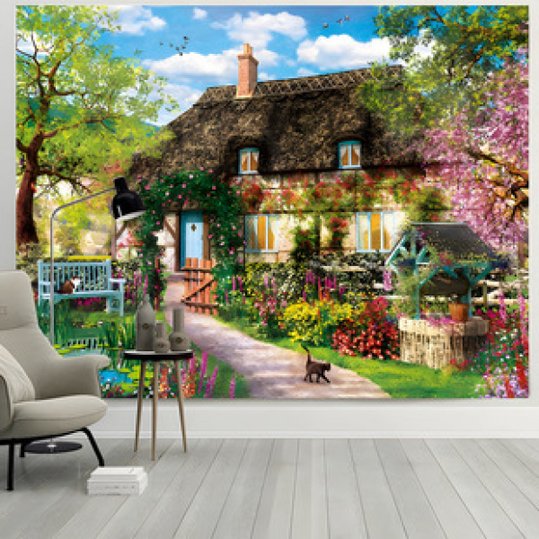 Cross border manufacturer direct sales live broadcast background cloth tapestry decorative cloth wall tapestry beach towel tapestry wooden door series