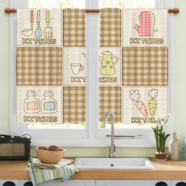 2pcs kitchen short curtain cartoon pattern cross-border hot selling factory direct supply 3D digital printing waterproof and oil resistant