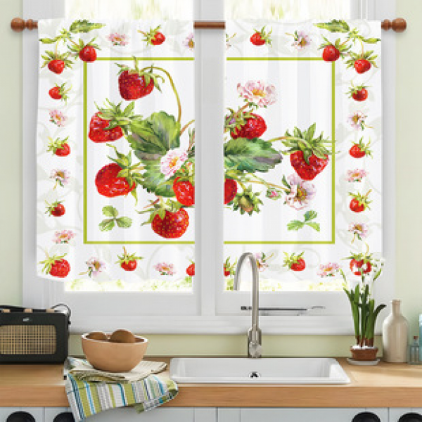 2pcs kitchen short curtain cartoon pattern cross-border hot selling factory direct supply 3D digital printing waterproof and oil resistant