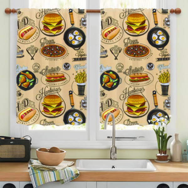 2pcs kitchen short curtain floral pattern cross-border hot selling factory direct supply 3D digital printing waterproof and oil resistant