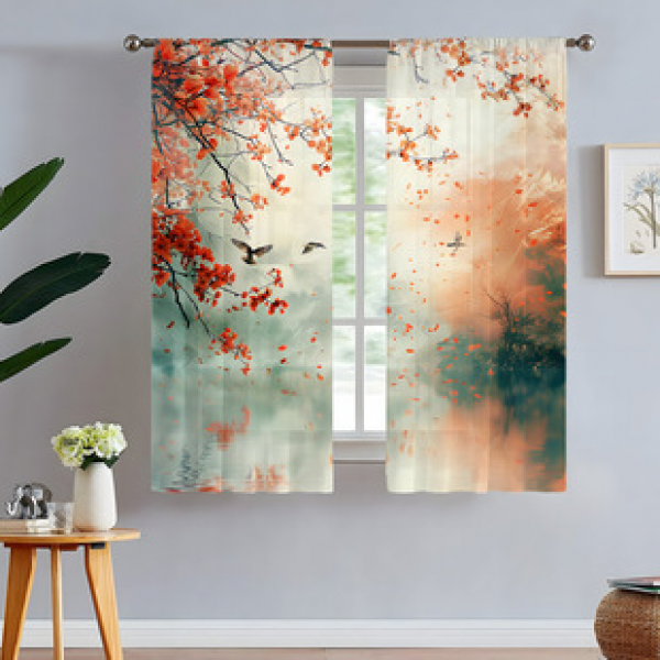 2pcs animal and plant manufacturers supply cross-border Amazon 3D digital printed fabric curtains and window screens