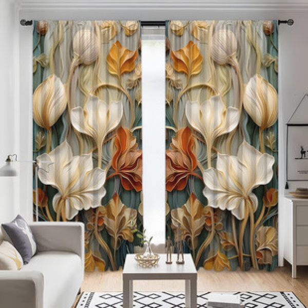 2PCS Flower Character Curtain Factory OEM 3D Digital Printing Cross border Amazon Curtain Hot Selling Pattern