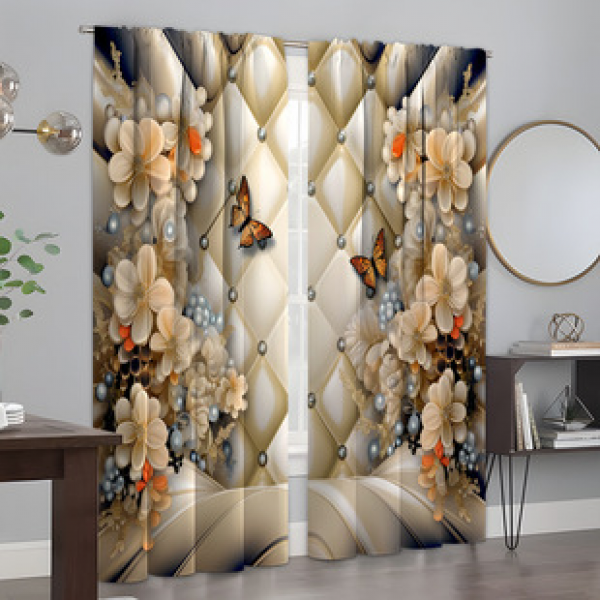 2PCS Flower Character Curtain Factory OEM 3D Digital Printing Cross border Amazon Curtain Hot Selling Pattern