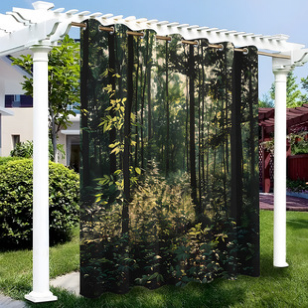 Cross border Foreign Trade Outdoor Waterproof Curtains and Window Screens Cross border Amazon Modern Pavilions Sunscreen Forest Series