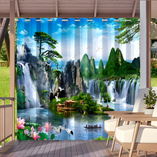 Cross border Foreign Trade Outdoor Waterproof Curtains and Window Screens Cross border Amazon Modern Pavilions Sunscreen Forest Series