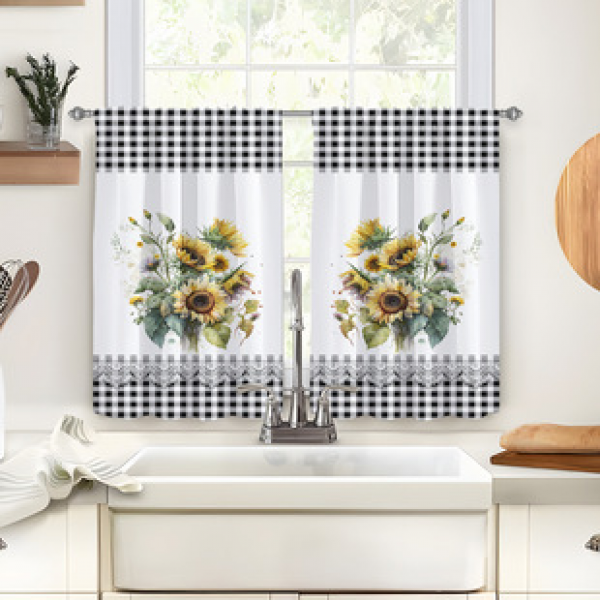 2pcs kitchen short curtain cartoon pattern cross-border hot selling factory direct supply 3D digital printing waterproof and oil resistant