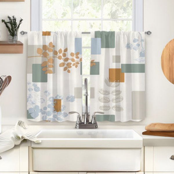 2pcs kitchen short curtain cartoon pattern cross-border hot selling factory direct supply 3D digital printing waterproof and oil resistant