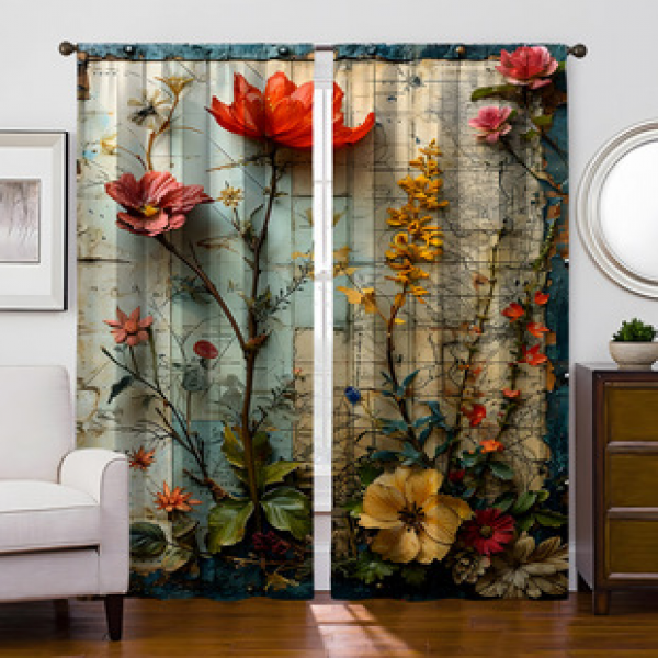 2PCS Flower Character Curtain Factory OEM 3D Digital Printing Cross border Amazon Curtain Hot Selling Pattern