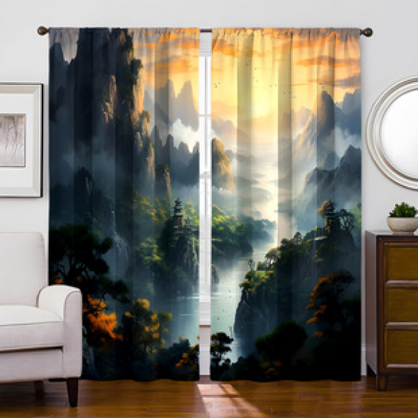 2PCS Flower Character Curtain Factory OEM 3D Digital Printing Cross border Amazon Curtain Hot Selling Pattern