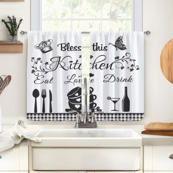 2pcs kitchen short curtain cartoon pattern cross-border hot selling factory direct supply 3D digital printing waterproof and oil resistant