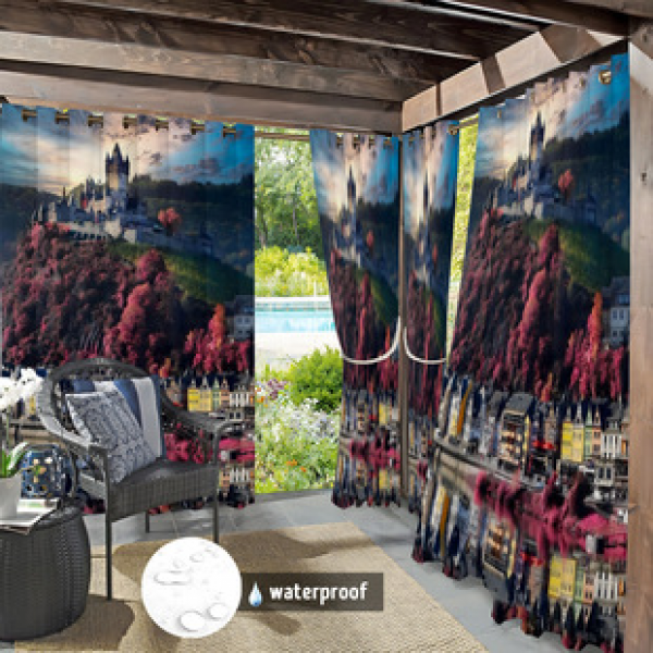 Cross border Foreign Trade Outdoor Waterproof Curtains and Window Screens Cross border Amazon Modern Pavilions Sunscreen Forest Series