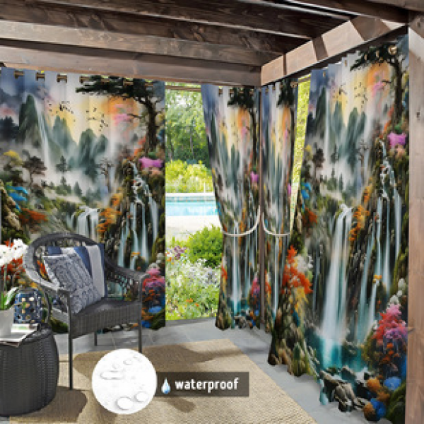 Cross border Foreign Trade Outdoor Waterproof Curtains and Window Screens Cross border Amazon Modern Pavilions Sunscreen Forest Series