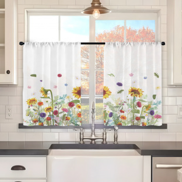 2pcs kitchen short curtain cartoon pattern cross-border hot selling factory direct supply 3D digital printing waterproof and oil resistant