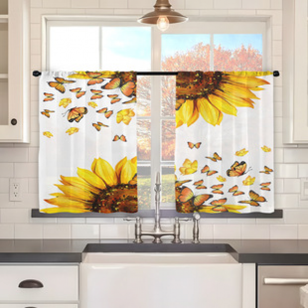 2pcs kitchen short curtain cartoon pattern cross-border hot selling factory direct supply 3D digital printing waterproof and oil resistant