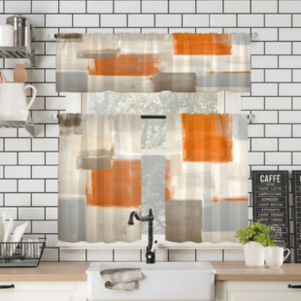 2pcs kitchen short curtain cartoon pattern cross-border hot selling factory direct supply 3D digital printing waterproof and oil resistant