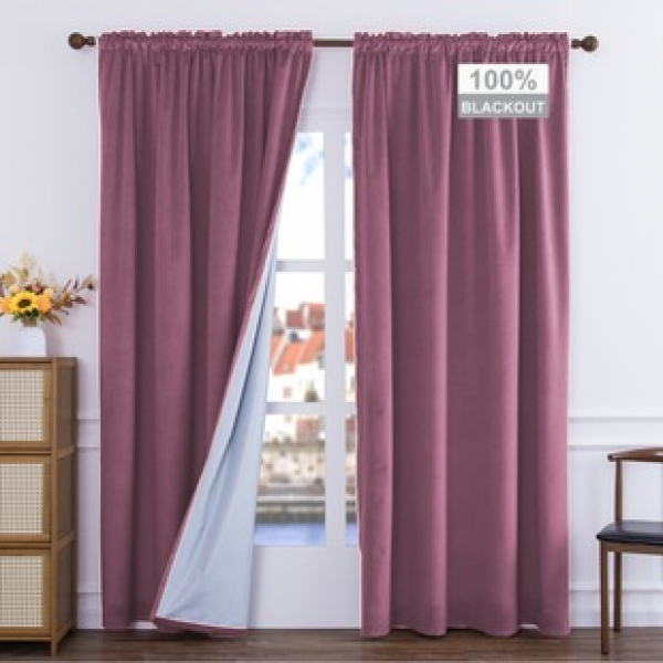2PCS curtain factory provides 100% blackout double-layer laminated velvet blackout curtains