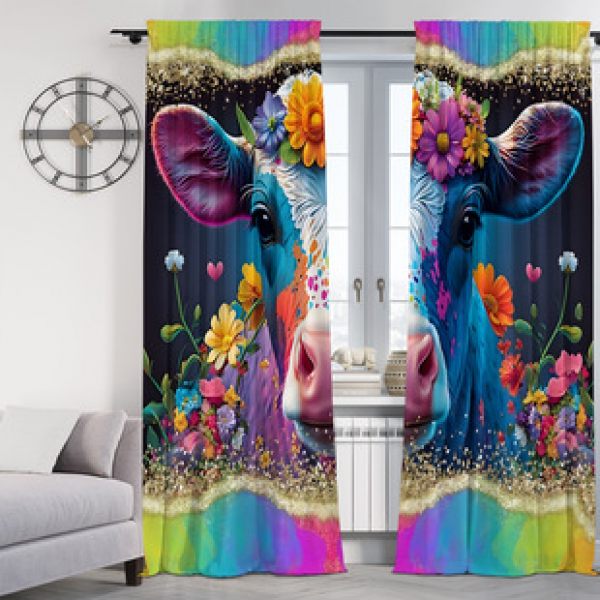 2PCS Flower Character Curtain Factory OEM 3D Digital Printing Cross border Amazon Curtain Hot Selling Pattern