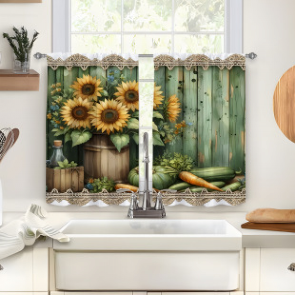 2pcs kitchen short curtain cartoon pattern cross-border hot selling factory direct supply 3D digital printing waterproof and oil resistant