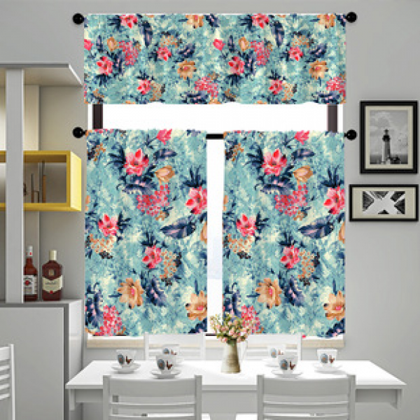 2pcs kitchen short curtain cartoon pattern cross-border hot selling factory direct supply 3D digital printing waterproof and oil resistant